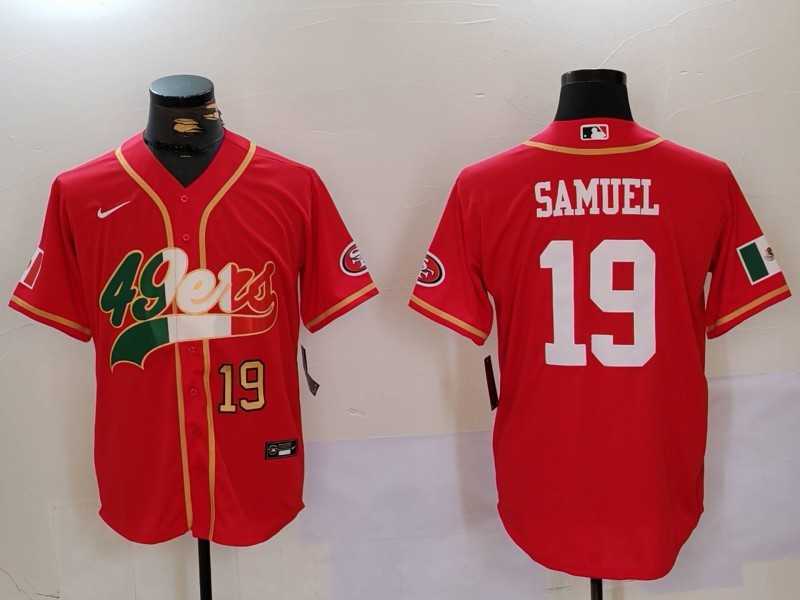 Mens San Francisco 49ers#19 Deebo Samuel Red With Patch Cool Base Stitched Baseball Jersey->san francisco 49ers->NFL Jersey
